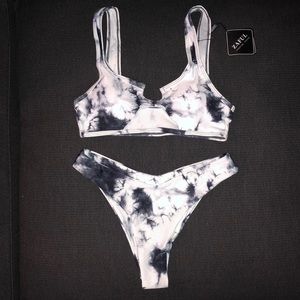 V-Notch Cutout Tie Dye Bikini Set